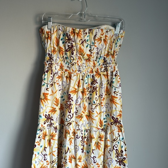 A.L.C. Clark Vibrant Multicolor Floral Strapless Cotton Midi Dress 4 - Picture 6 of 12